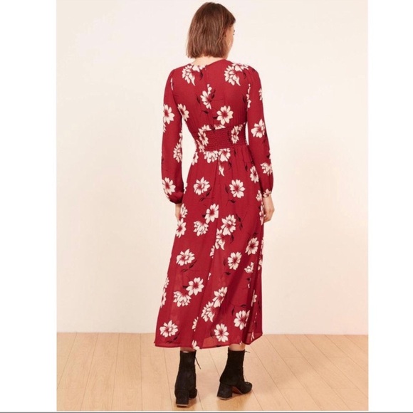 Reformation Virginia Crimson Floral Midi Dress Size 6 - Picture 2 of 10